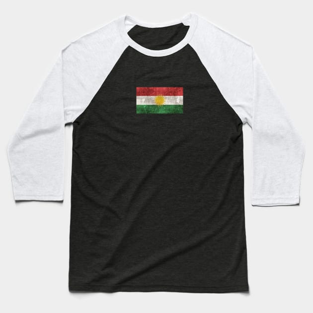 Vintage Aged and Scratched Kurdish Flag Baseball T-Shirt by jeffbartels